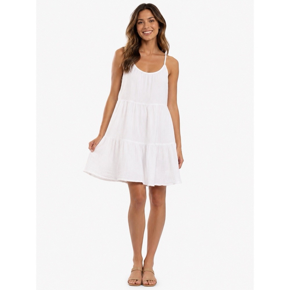 Z Supply White Cotton Danny Gauze Tiered Babydoll Dress Size M Boho Coastal